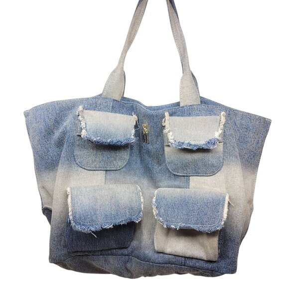 Steve Madden Banisia/Anisia Denim Multi-Pocket Tote Bag Blue Jean Large - Picture 1 of 15